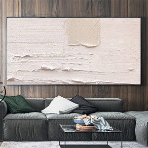 Large 3D White Beige Abstract Painting,White Beige Textured Painting,Modern Canvas Painting,Minimalist Wall Painting,Living Room Decor