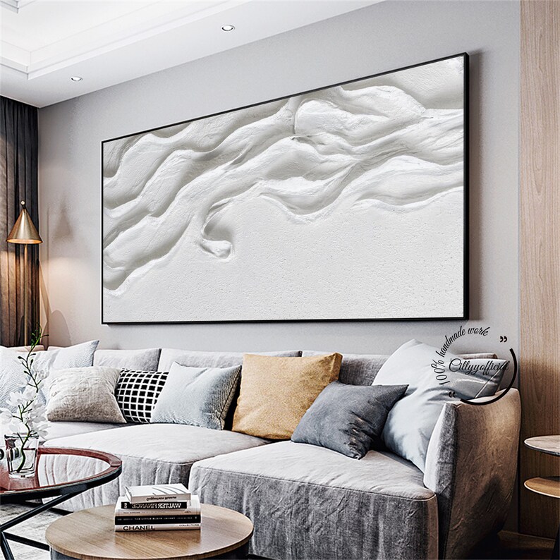 Large 3D White Texture Painting, White Texture Wall Art,white