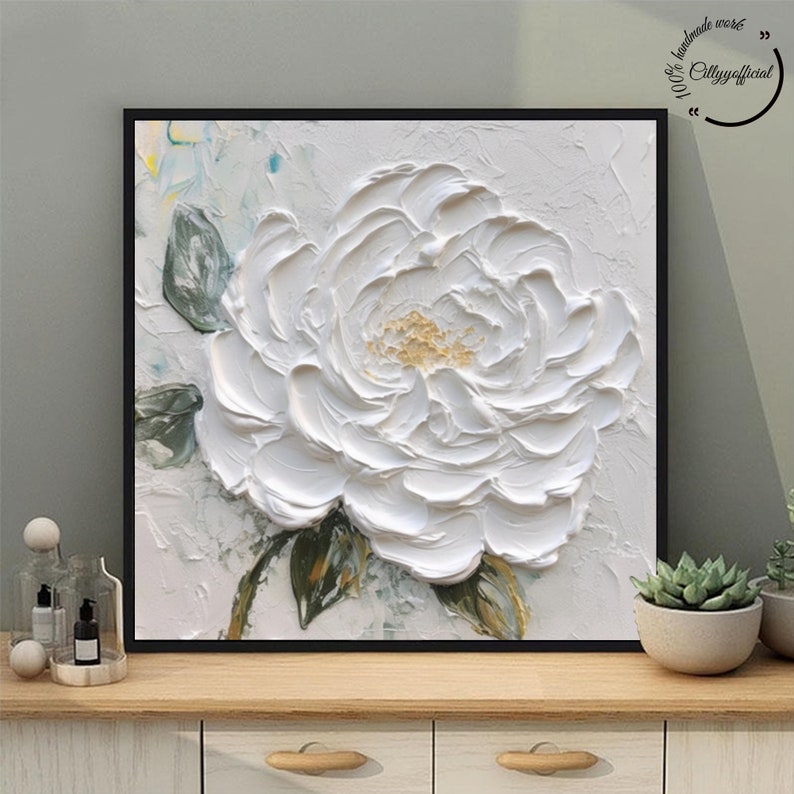 Large 3D White Flower Oil Paintingwhite Textured Flower Wall Etsy