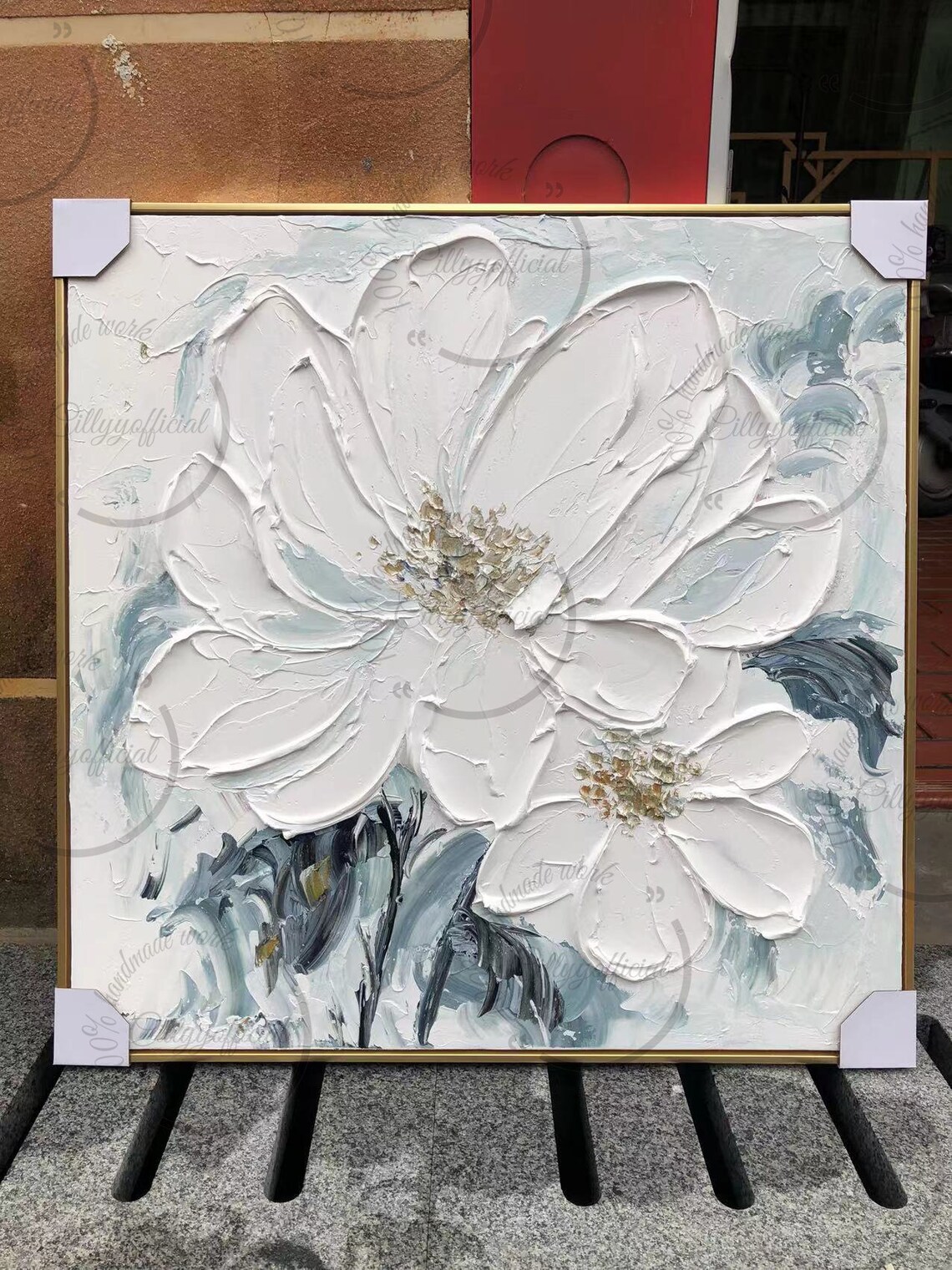 Large 3D White Flower Oil Painting on Canvas,3d Flower Acrylic Painting