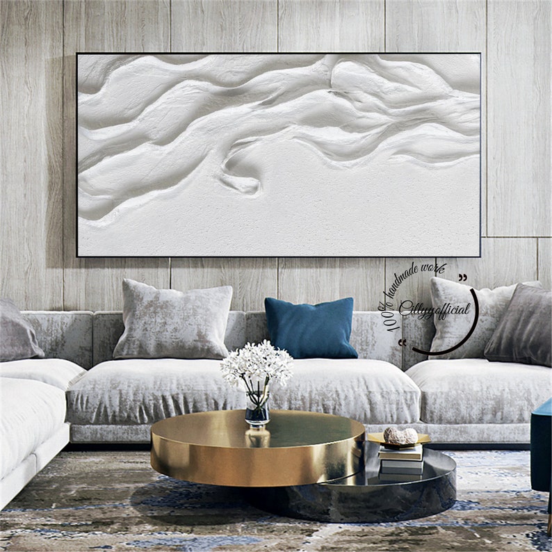 Large 3D White Texture Painting, White Texture Wall Art,white
