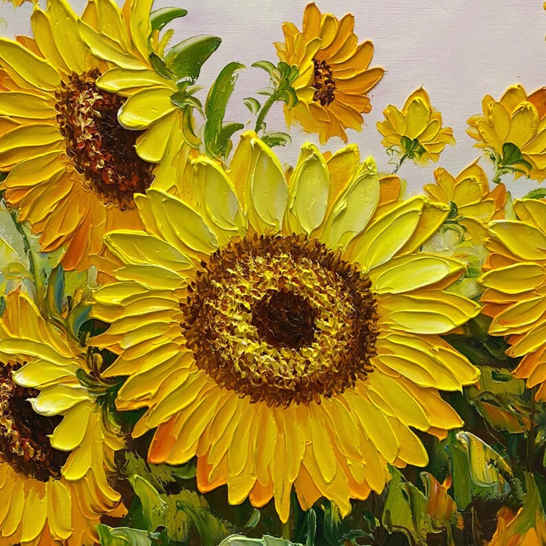 Original Yellow Sunflower Palette Knife Paintingimpasto Etsy