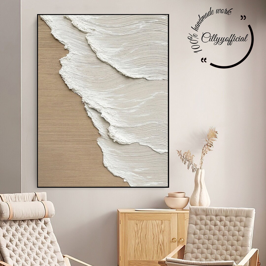 Brown and White Texture Painting,beach Wave Textured Painting,white 3D