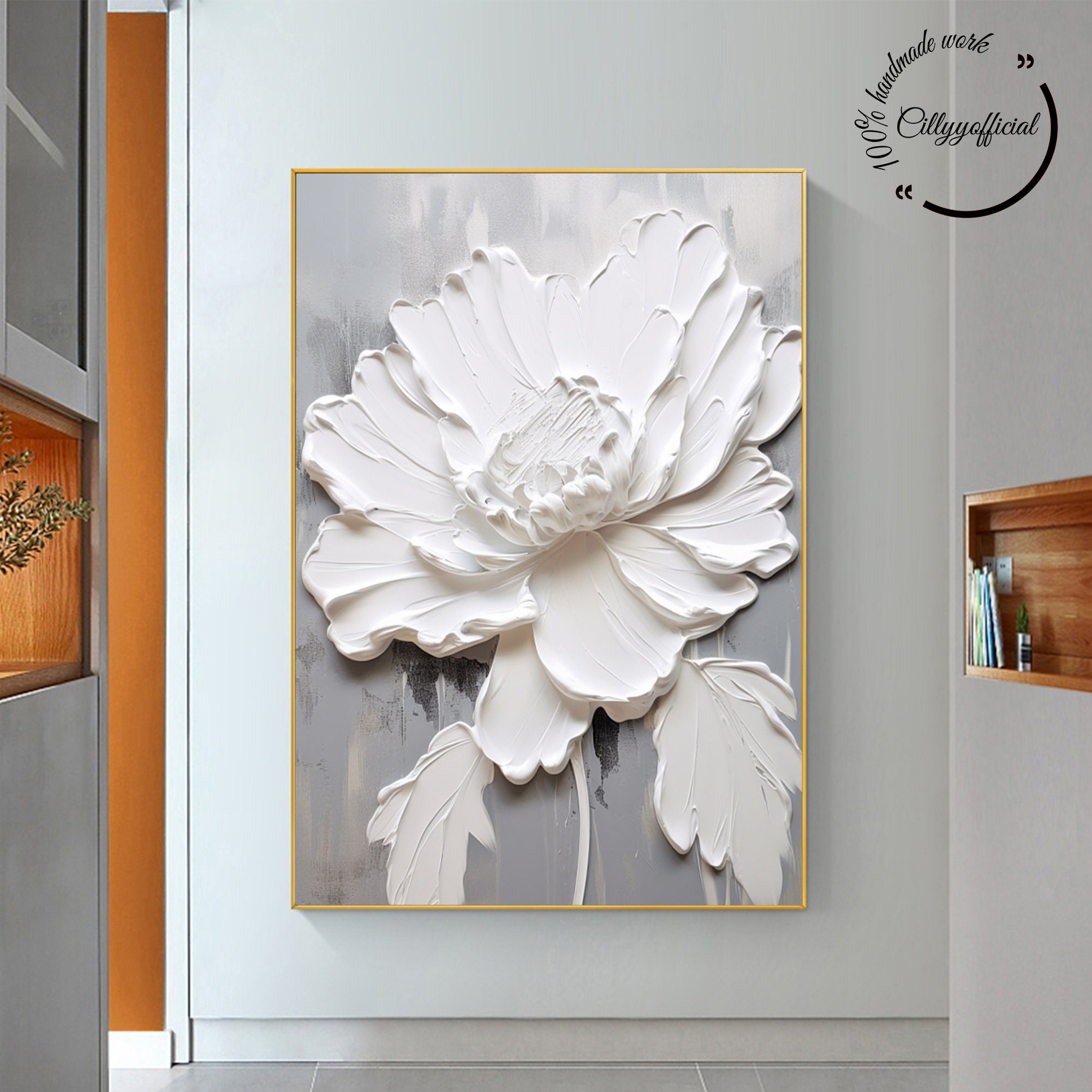 3D Original White Flower Painting on Canvas,flower Texture Canvas Wall ...
