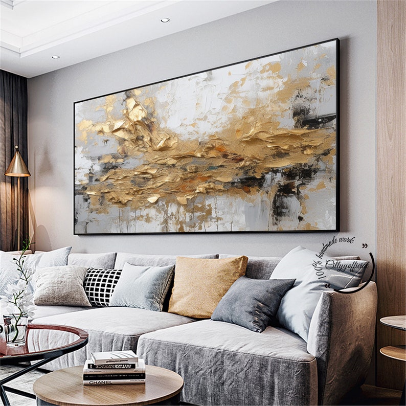 Large Abstract Gold Texture Oil Painting on Canvas,gold Abstract Wall