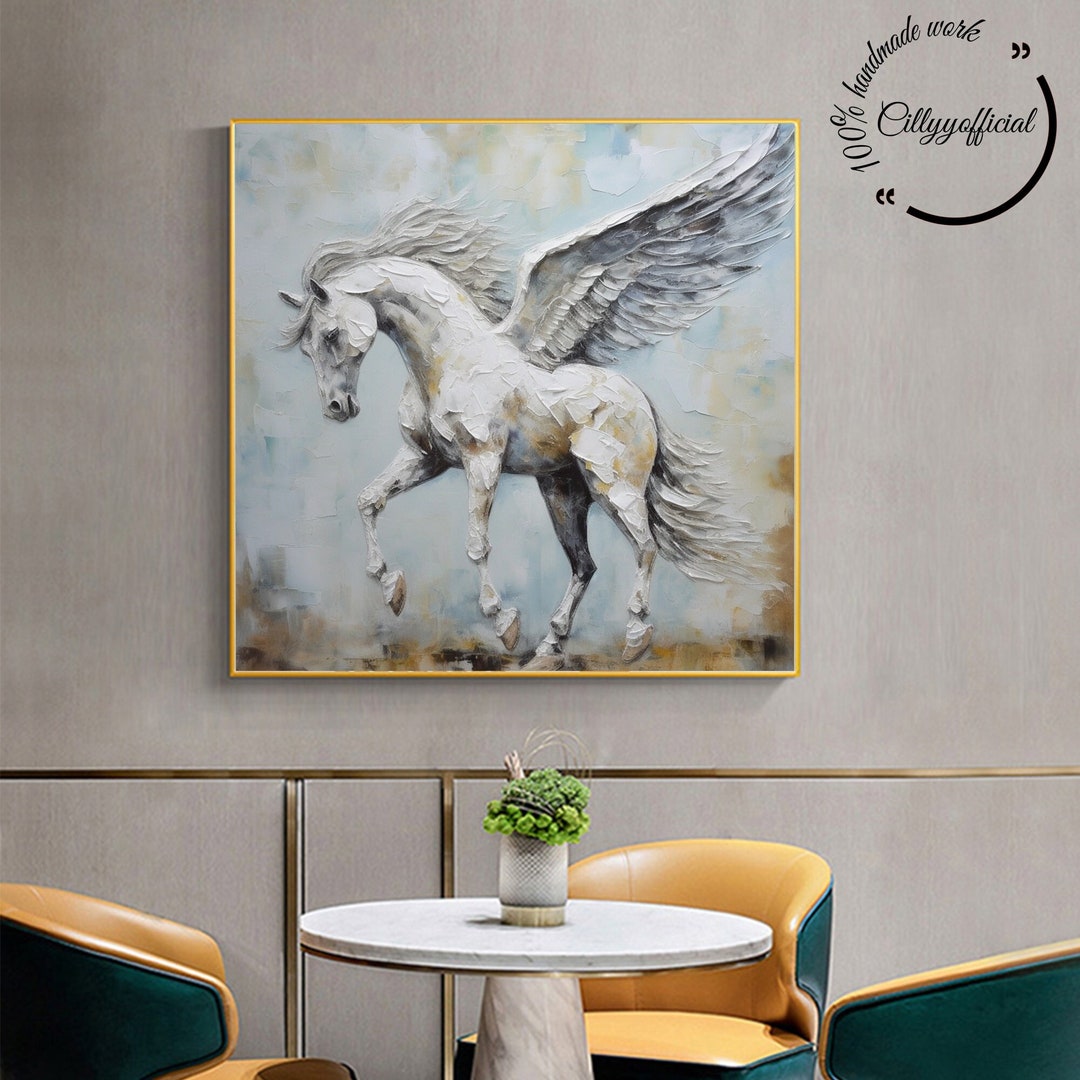 Original White Horse Oil Painting on Canvas,abstract Horse With Wings ...