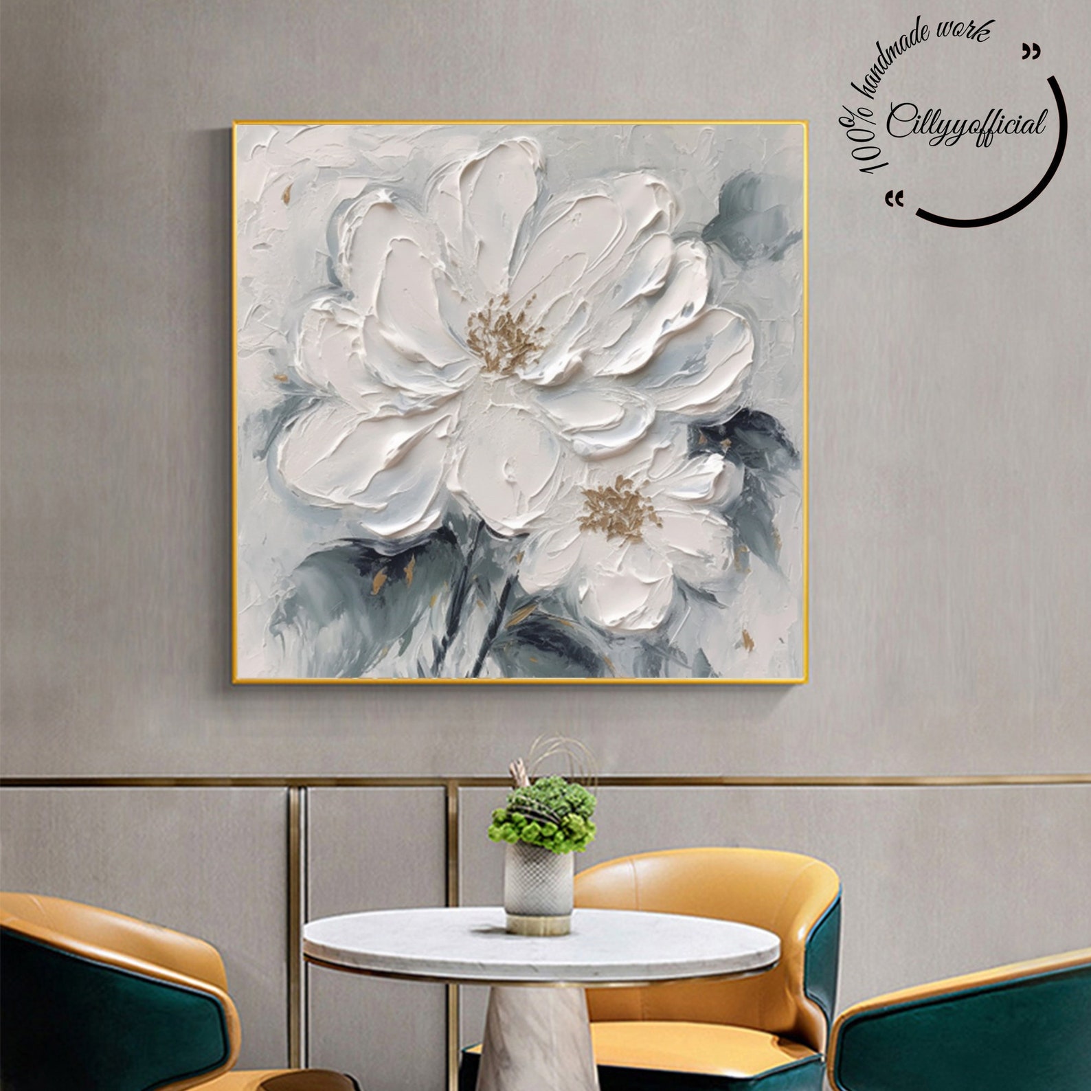 Large 3D White Flower Oil Painting on Canvas,3d Flower Acrylic Painting