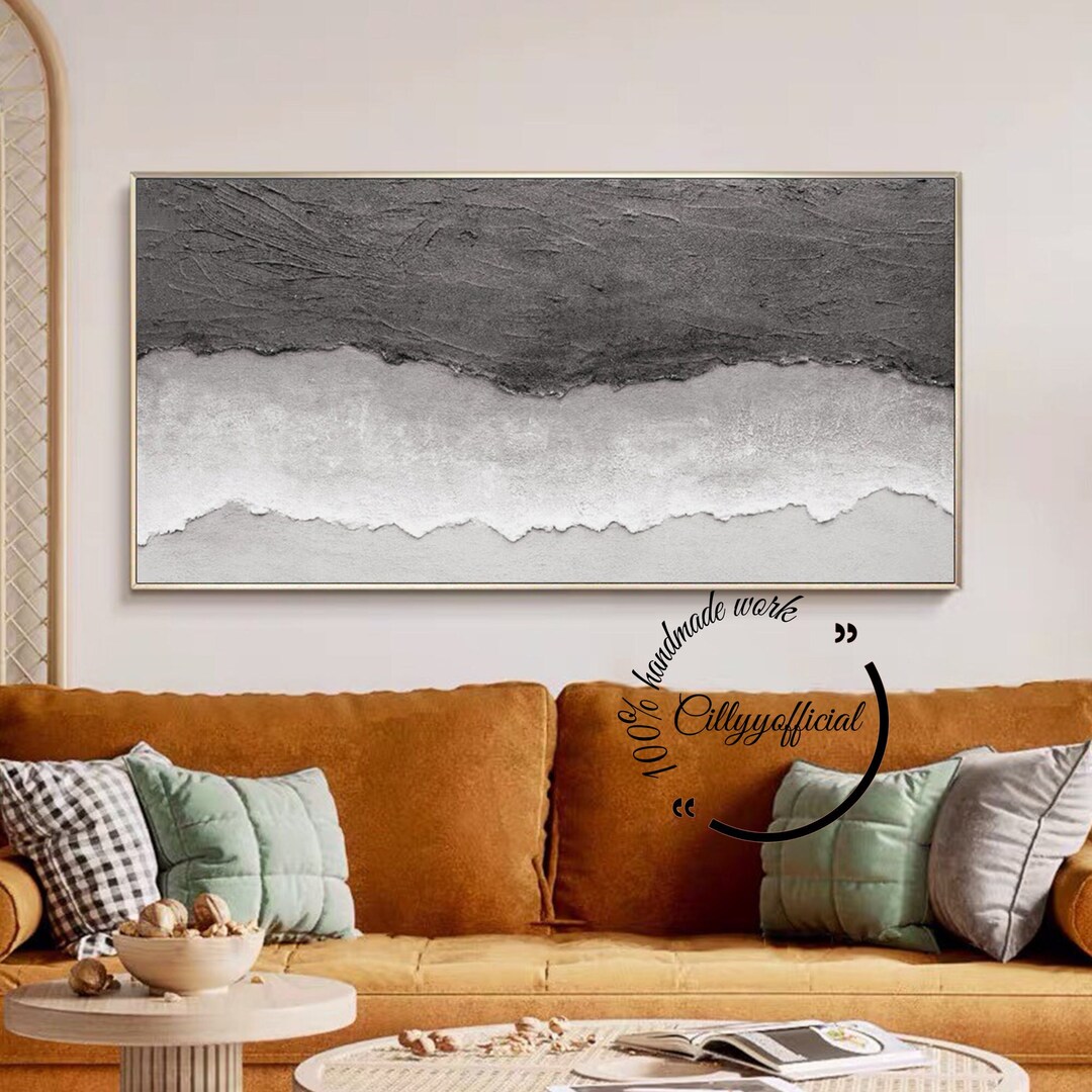 Large Grey and White 3D Painting,grey Textured Wall Art,black and White ...