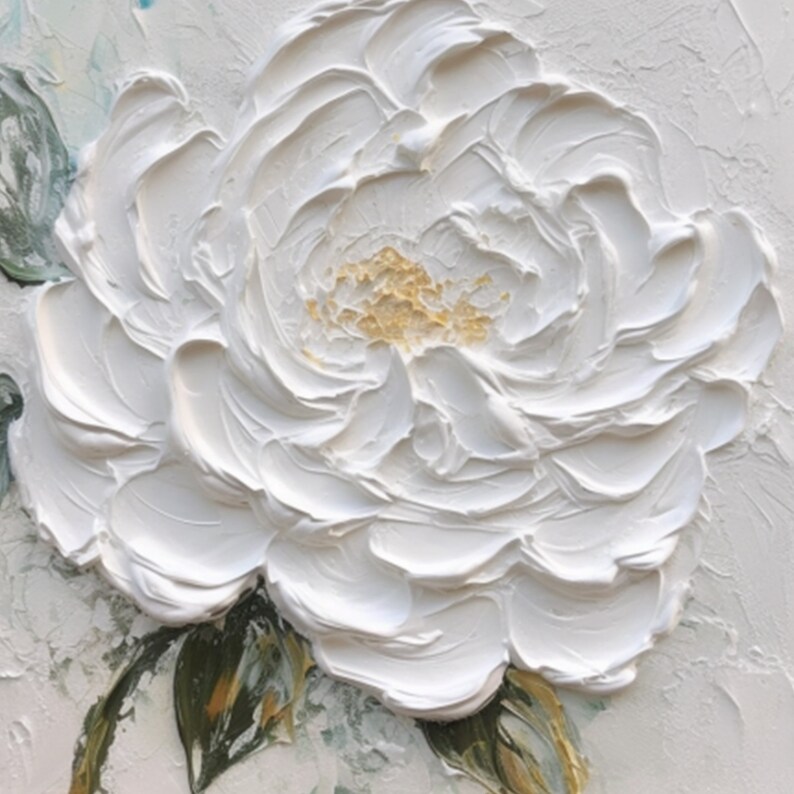 Large 3D White Flower Oil Paintingwhite Textured Flower Wall Etsy