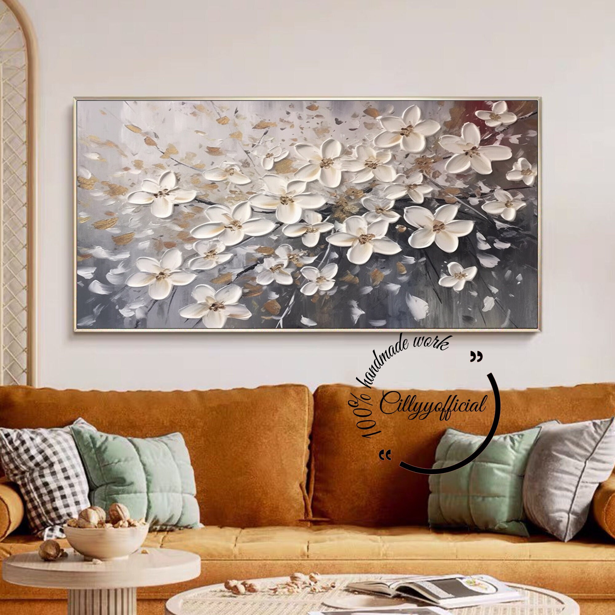 Large White Flower Oil Painting on Canvas,original Flower Texture Wall ...