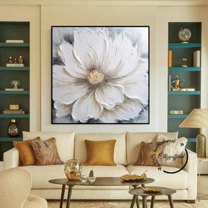 Large Texture Flower Oil Painting on Canvaswhite Abstract - Etsy