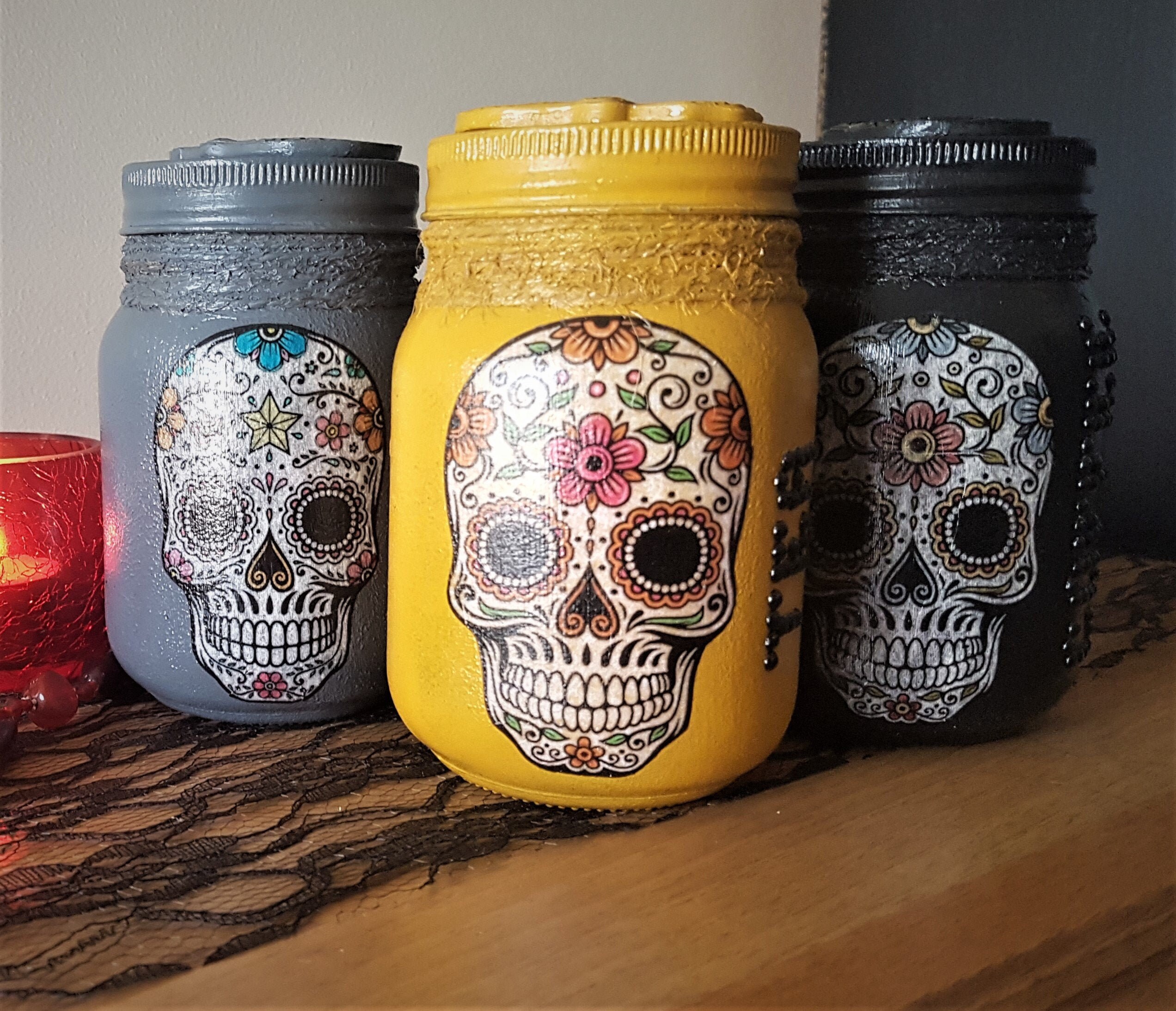 Set of Three Sugar Skull Glass Kitchen Storage Jars Etsy