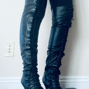 RARE Boots Madonna Truth or Dare lace up thigh high, high end boots size 7