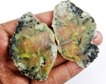 214 Ct. Amaze Bio Prehnite, fancy Shape, Slice,Cabochons,Loose Gemstone, 51x39x4mm AAA Quality, Prehnite Gemstone,For Making Jewelry,M-10680