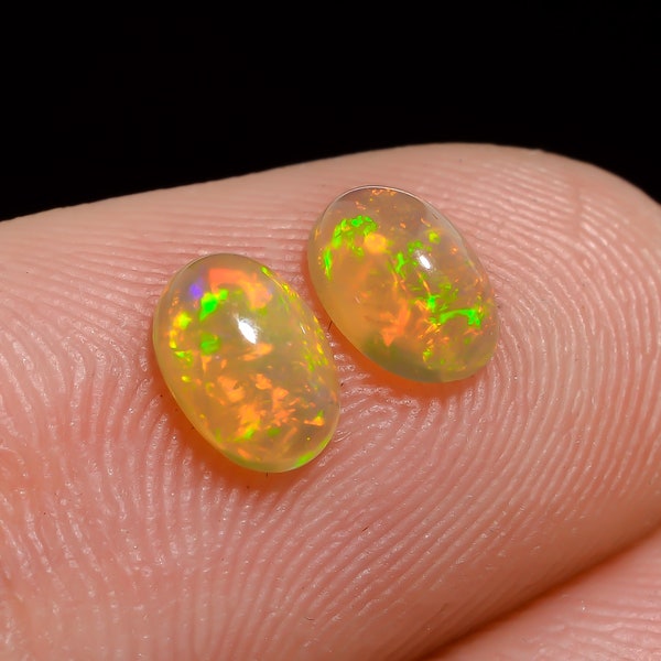 Natural Ethiopian Opal Oval Shape Cabochon Loose Gemstone, Amaze Quality Opal Gemstone, Pair For Jewelry, 0.6 Ct. 5X3X2 mm MM-528