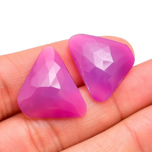 Natural Purple Chalcedony 2 Pcs Fancy Shape 21X20X4 mm Faceted Loose Gemstone For Making Earrings, 17.1 Ct. G-1133