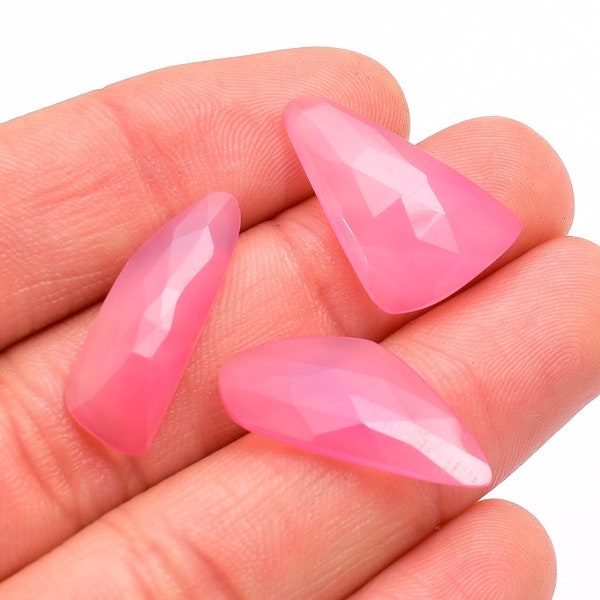 13.3 Ct. Amaze  Natural Pink Chalcedony 3 Pcs Fancy Shape 23X10 20X13 mm Faceted Loose Gemstone  G-1140