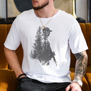 Forest Hunter Mens Graphic Tees Forest Mens Tshirt Outdoor Shirts Gift for Men Mountain Shirts Hiking Shirt Outdoor Adventure Dad Gift