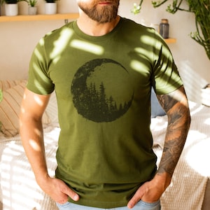 Forest Moon Mens Graphic Tees Forest Mens Tshirt Outdoor Shirts Gift for Men Mountain Shirts Hiking Shirt Outdoor Adventure Dad Gift