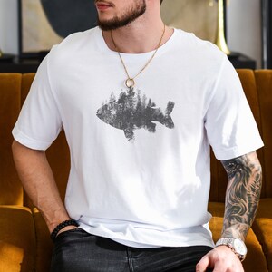 Forest Fish Mens Graphic Tees Forest Mens Tshirt Outdoor Shirts Gift for Men Mountain Shirts Hiking Shirt Outdoor Adventure Dad Gift