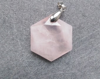 Hexagonal rose quartz pendant