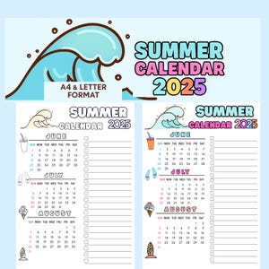 Summer Calendar, Summer Schedule, Wall Calendar 2025, Summer Planner, Instant Download, Letter 8.5*11 and A4