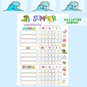 Chore chart, Daily Activity Schedule, Summer Checklist for Kids, Summer Planner for Kids, Letter and A4 Size