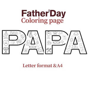 パパのぬり絵、印刷可能な子供向けクラフト、お父さんへの楽しいDIYギフト、幼稚園のアクティビティ、即時ダウンロード、文字形式、A 4