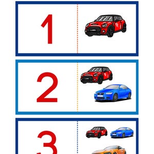 Mathematics cards for kids, Counting Cars 1-9 Matching Numbers, Activities for Toddlers, Print