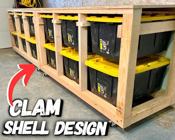 Mobile Garage Storage: 12-Tote Rolling Work Table (Digital Plans)
