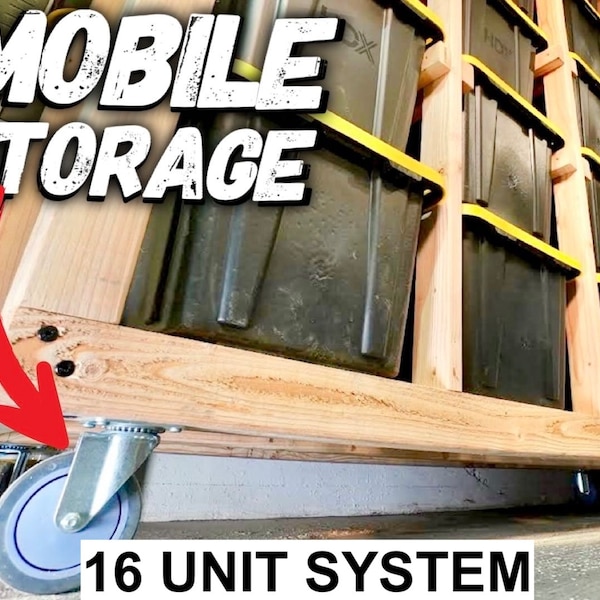 Plans numériques du système de rangement mobile // Rangement de garage // Rangement de garage mobile // Rangement roulant avec tutoriel vidéo // Rangement 4x4