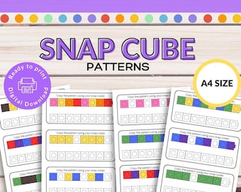 Snap Cube Patterns, Math Cube Patterns, Pattern Copy Cards, Colour recognition, Color Cube Patterns, Preschool, Educational Printable