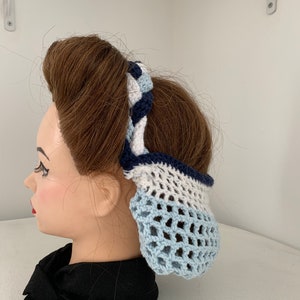 M/L Blue Half Snood with Plait Headband