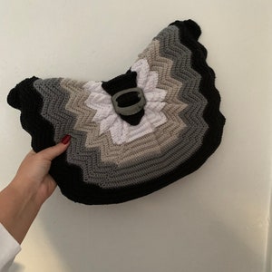 Crochet vintage inspired clutch bag grey and black