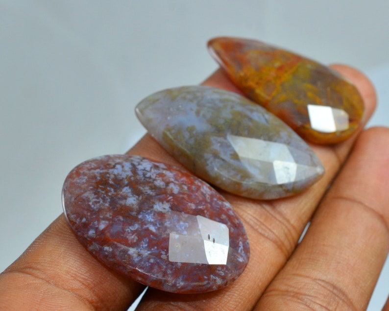 112 Cts Natural Moss Agate Faceted Gemstone 3 Piece Loose | Etsy