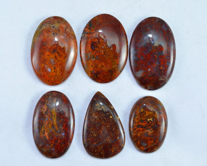 205 Cts Natural Red Moss Agate Gemstone 6 Piece Loose Gems | Etsy