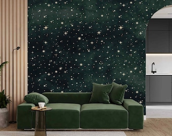 Starry Sky Dark Wallpaper Peel & Stick or Non Woven Moon and Stars Mural Astronomy Space Home Decor Galaxy Space Wall Art Milky Way Night