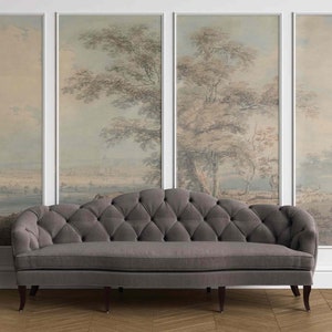 Rural Scenic Landscape Peel & Stick or Non Woven Wallpaper Victorian Style Big trees Nature Vintage Watercolor Mural Panoramic Valley view
