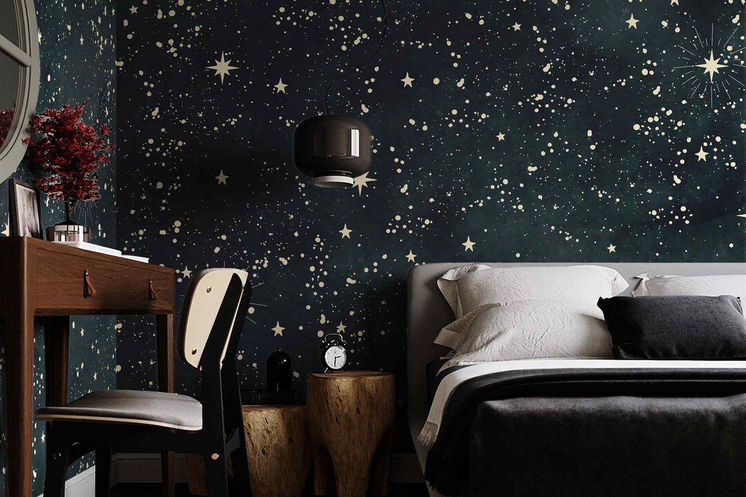 Starry Night Wallpaper – Peel and Stick Dark Sky Wall Mural With ...