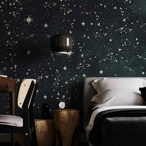 Starry Night Wallpaper – Peel and Stick Dark Sky Wall Mural with Celestial Stars Pattern – Removable Space & Galaxy Wall Decor for Bedroom