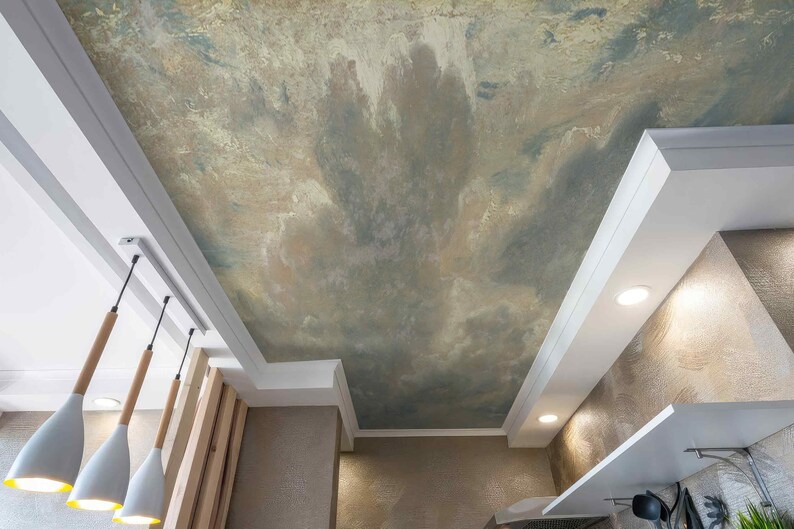 Cloud Ceiling Mural Wallpaper Soft Sky Painting for Bedroom or Living ...