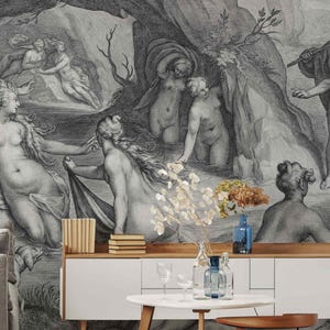 Carta da parati in bianco e nero in stile rinascimentale Peel & Stick o carta da parati non tessuta antica storica vintage Incisione murales paesaggistici