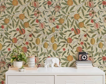 Fruit van William Morris Wallpaper Pil & Stick of Non Woven Vintage Botanische Muurschildering Bloemen Granaatappel Muurkunst Bloemen Takken Decoratie