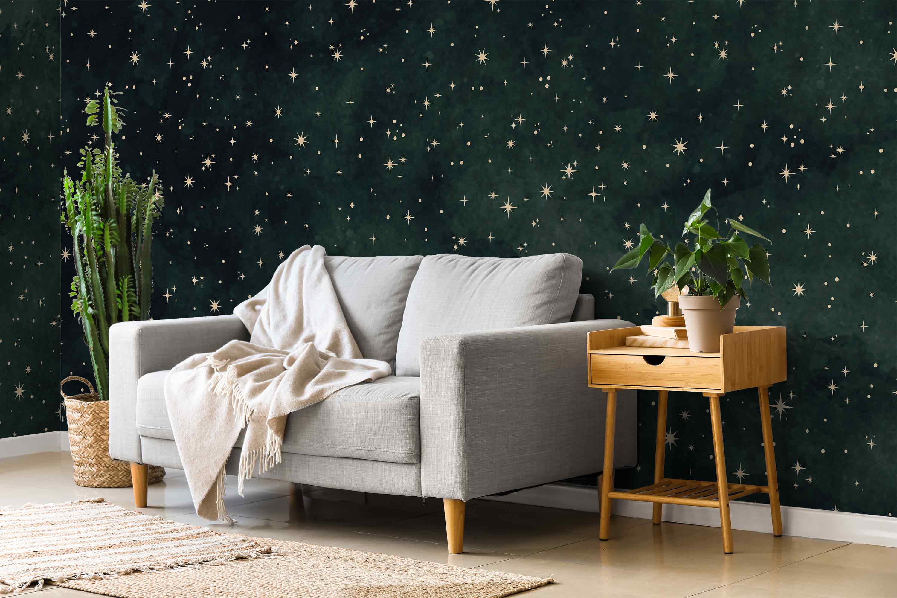 Starry Sky Dark Wallpaper Peel & Stick or Non Woven Moon and Stars ...