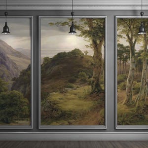 Grandi alberi verdi murale staccare e attaccare o carta da parati non tessuta retrò foresta pittura rurale muro natura pittura a olio decorazione della casa storico panoramico