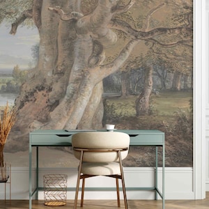 Baum Wandbild Natur Ölgemälde Tapete - Schälen und Aufkleben oder Traditionelle Vintage-Szenen-Wandbilder - Retro-Waldlandschaft Wanddekor