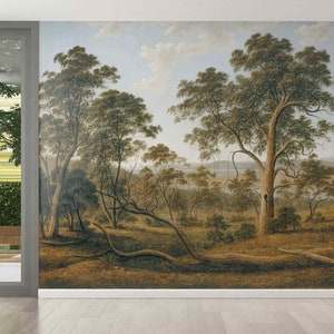 Big Trees Landscape Wallpaper Peel & Stick or Non Woven Nature Mural Oil Painting Reproduction Vintage Moody Forest Scenic Wall Covering