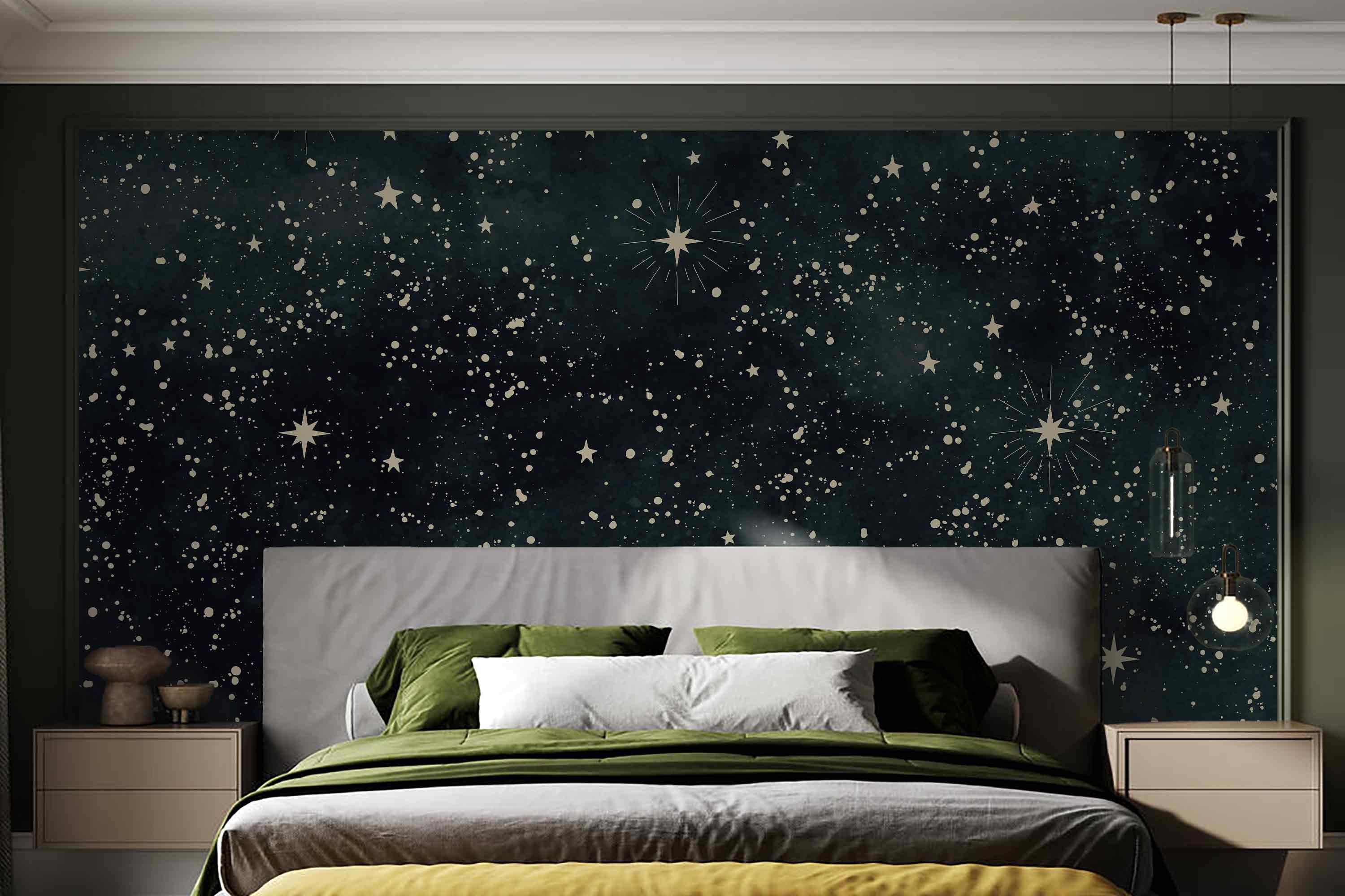 Starry Night Wallpaper – Peel and Stick Dark Sky Wall Mural With ...