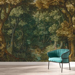 Autumn Forest Landscape Nature Wallpaper for walls Peel & Stick or Non Woven Big Trees Mural Vintage Oil Painting Rural Floral Wall mural
