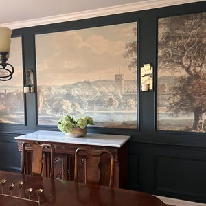 Scenic landscape Vintage panoramic view Wallpaper Peel & Stick or Non Woven Countryside Rural painting Valley Murals Serene wallpapers